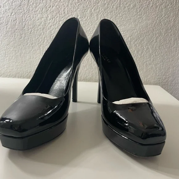Vintage Gucci Patent Leather Pumps Black Vernice Crystal Nero - Size 9 Authentic - Picture 9 of 16